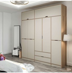 Resim Elina 5 Kapaklı Dolap + Yüklük - Dore/kumtaşı Çok Renkli 