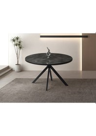 Resim Ahşap Yuvarlak Açılır Büyüyen Yemek Masası Mermer Desen 70x120cm 