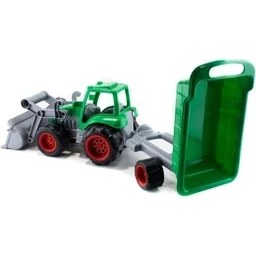 Resim Erzi Oyuncak Traktör Kepçeli Römork Seti Yeşil Renk 45 cm Çocuklar İçin Eğlenceli Oyun 