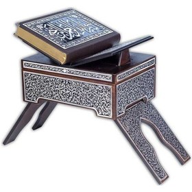 Resim Rahleli Kanat Sandıklı Siyah Kaplama Gümüş Kur'An-I Kerim (Orta B 