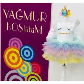 Resim Unicorn Model Beyaz Kız Çocuk Bebek Abiye Elbise Kostüm 
