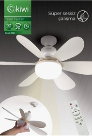 Resim Kiwi Sessiz Çalışma 6 Fan Kanat ve Işıklı Uzaktan Kumandalı Tavan Tipi Vantilatör Kfan-7681 