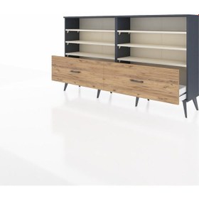 Resim Arges Konsol 6 Raflı 2 Çekmeceli 176x30x99 Antrasit-aytaşı/çam Antrasit-aytaşı/çam 