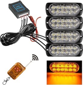 Resim Wondernest Yan Uyarı Strobe Sones Sarı Pikap Mod Kontrol Kablosuz Işık Işık Işığı Flaş Dc12v-24v Acil 4'ü 18w 16 12led 1 / Uy Sarı Işık 