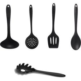 Resim 5 Parça Tamamı Silikon Yanmaz Yapışmaz Silikon Mutfak Seti Siyah 