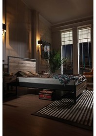 Resim Ariane Ahşaplı Tek Kişilik Metal Karyola 120x200 Siyah Ahşap Latalı 