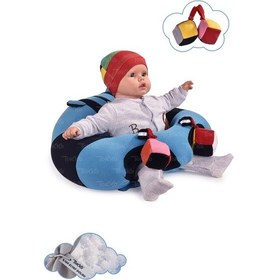 Resim Oyuncaklı Bebek Oturma Destek Minderi - Devrilmez Bebek Koltuğu - Büyük Bebek Oturağı Mavi Siyah 