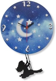 Resim caju art & decoration Sallanan Ahşap Sarkaçlı Gece Salıncaklı Kız Duvar Saati 