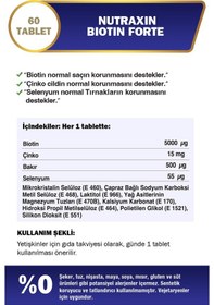 Resim Nutraxin Biotin Forte 5.000 Mcg 60 Tbl - Biyotin, Çinko, Selenyum, Bakır Saç ve Tırnak Vitamini 