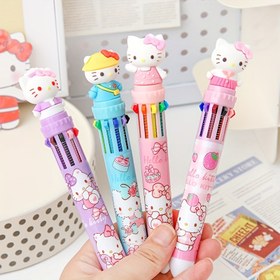 Resim 1 adet, ()1 adet Sanrio Kedi Kedi On Renkli Tükenmez Kalem, Sevimli Karikatür Basın Kalem, Bir Kalemde 10 Renk, Ofis Okul Malzemeleri 