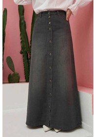Resim 2079-denim Düğmeli Etek Koyu Gri Koyu Gri 