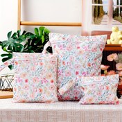 Resim 3 adet Sevimli Çiçek Baskılı Bebek Bezi Islak Çantaları - Kadınlar, Seyahat ve Düzenleme Çantası için Yıkanabilir, Yeniden Kullanılabilir Depolama Çantaları, Polyester Malzeme, Seyahat ve Ev Kullanımı için Mükemmel, Seyahat Düzenleyici | Çiçek Baskılı Çantalar | Dayanıklı Fermuar Kapatma, Bebek Bezi Çantası 