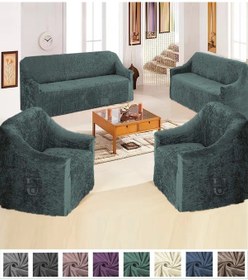 Resim StarMall Kadife 3+3+1+1 Lastikli Kanepe Örtüsü Koltuk Örtüsü Yeşil 