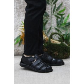 Resim Mehmet Mete 102 Siyah Kale Comfort Deri Erkek Sandalet 
