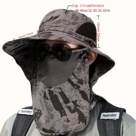 Resim 2 adet/1 adet Unisex Kamuflaj Eşarp Balıkçılık Şapkası Açık Geniş Kenarlı Mesh Kap, Nefes Alabilen Polyester Kanvas Şapka Yürüyüş, Balıkçılık ve Açık Hava Aktiviteleri için, Yaz Kampı Plaj Gece Balıkçılığı için Temel, Pilsiz 