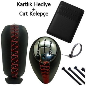 Resim Clio 4 2011-2018 Premium Kırmızı Dikişli Deri Vites Topuzu siyah 