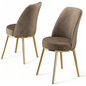 Resim Canisa Pefa Serisi 6 Adet Cappucino Mutfak Sandalyesi Gold Kaplama Metal Ayak 1. Sınıf Babyface Kumaş Sandalye Cappucino Ayaklar Gold 