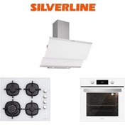 Resim Silverline Beyaz Cam Ankastre Set (3420 Classy 60+cs5429w01+bo6504w01) 