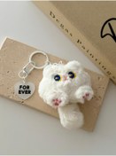 Resim muyoso Sevimli Peluş Uzun Kuyruklu Kedi Kawaii Karakter Anahtarlık ve Çanta Süsü 