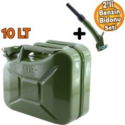 Resim Badem10 Metal Dayanıklı Benzin Akaryakıt Mazot Taşıma Doldurma Depolama Bidon Bidonu + Aktarma Borusu 10 Lt 