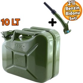 Resim Badem10 Metal Dayanıklı Benzin Akaryakıt Mazot Taşıma Doldurma Depolama Bidon Bidonu + Aktarma Borusu 10 Lt 