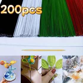 Resim 200 adet 19.99cm Çiçek Tel Sapları, 0.07cm Çap - DIY Çiçek Düzenlemeleri, Boncuk İşçiliği & Sahte Çiçek Yapımı Malzemeleri için Esnek Demir Tel, Dekoratif Çiçek Düzenlemeleri için Sanatsal Metal Sap Telleri 
