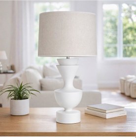 Resim Penta Beyaz Gövde Gri Başlık Dekoratif Abajur Beyaz 