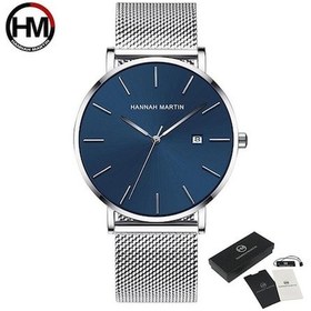 Resim Novahub Gümüş Hannah Martin Klasik Bauhaus Tasarım Erkekler İzle Koyu Mavi Japonya Kuvars Su Geçirmez Moda İş Takvimi Ultra Ince Saatler Gümüş 