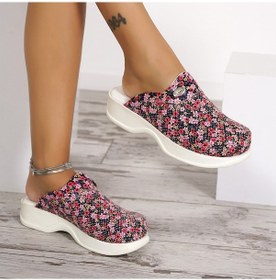 Resim Küçük Pembe Çiçekler Desenli Klasik Sabo Terlik Çok Renkli 