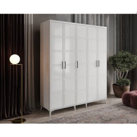Resim GuneyStore Milano 5 Kapaklı Komple Mdf Beyaz Gardırop 