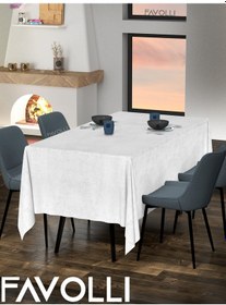 Resim Kadife Dokulu Beyaz Renk Masa Örtüsü Beyaz 