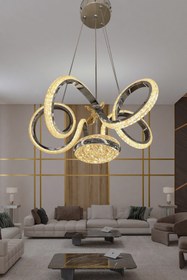 Resim RSCOLLECTIONS Kıvrım Eliza Tek Toplu Simli Slikonlu Modern Oturma Led Avizesi Kumandalı Krom 