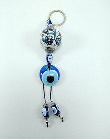 Resim Nazar Boncuğu Anahtarlık El Yapımı Cam Aksesuar Çini Desenli Sera 