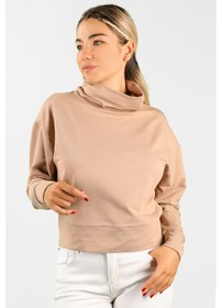 Resim Kadın 2 İplik Degaje Yaka Sweatshirt Açık Kahve Çok Renkli 