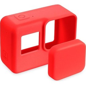 Resim 1 Takım Kırmızı-go Pro Aksesuarları İçin Eylem Kamera Kılıfı Koruyucu Silikon Kılıf Cilt + Lens Kapağı Kapak Gopro Hero 5 6 7 Siyah Kahraman Kamera 