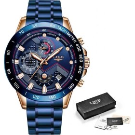 Resim Hanyang Gül Altın Mavi Lıge Yeni Erkek Izle Iş Su Geçirmez Tarih Saatler Moda Çok Fonksiyonlu Paslanmaz Çelik Siyah Kuvars Izle Relojes Para Hombre (Yurt Dışından) 