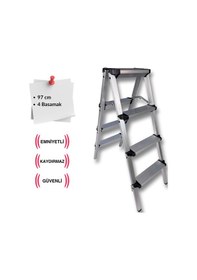 Resim Endokon Geniş Basamaklı Katlanır Alüminyum Merdiven - 4 Basamaklı - Çift Taraflı Merdiven 