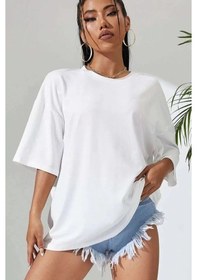 Resim Unisex Günlük Stil Optik Beyaz Saf Pamuk Pamuklu Oversize Tişört 