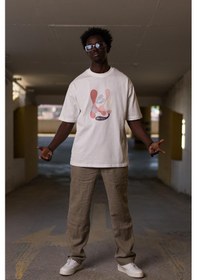 Resim Bisiklet Yaka Lu Önü Baskılı Oversize Geniş Model T-Shirt Beyaz 
