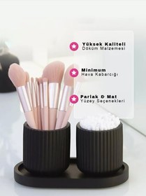 Resim Siyah Dekoratif Tepsili Set - 4 Parça Çok Amaçlı Dekoratif Banyo Seti & Mumluk 