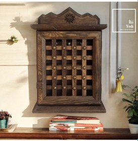 Resim Ethel El Oyması Ahşap Anahtarlık Kutu Duvara Asma Dekoratif Askılık, Antre Ofis Hediyelik Obje 