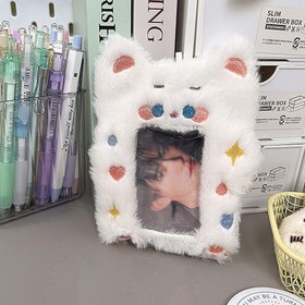 Resim Flanelli Peluş Kart Tutucu, 3 İnç Fotoğraf Görüntüleme Kutusu, Yıldızlı Hayvan Temalı Asılı Kart Kılıfı, Yumuşak Peluş Kart Koruyucu Kimlik Kartları ve Koleksiyonlar için 