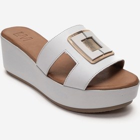 Resim Luvishoes Hıola Beyaz Hakiki Deri Tokalı Kadın Dolgu Topuklu Terlik 
