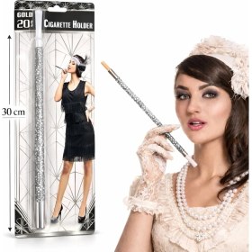 Resim 30 cm Gümüş Payetli Sigara Tutacağı - 1920’LER Gatsby Parti Aksesuarı 