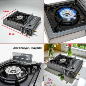 Resim Badem10 3'lü Gaz Taşınabilir Portatif Kamp Ocağı Tekli Tek Gözlü Gri Renk Kartuşlu Piknik Tüp Bağlantı Ocak 