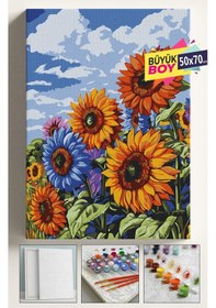 Resim Sayılarla Boyama Seti Numaralı Tuval Fırça Boya Dahil Kasnaklı Set 50x70 Cm - Renkli Ayçiçeği 