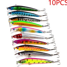 Resim 10 adet 10cm 7.5g Yapay Sert Yem Wobbler, Yüzen Minnow Crankbait Carp Balıkçılık Yemleri Takımı, Okyanus Rilver Deniz Balıkçılığı için Balık Yemleri 