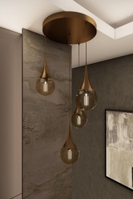 Resim avizade Liora Modern Eskitme Metal Avize - Bal Cam, 4'lü Sarkıt, E27 Duy, Dekoratif Aydınlatma 