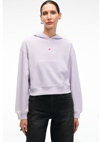 Resim Grimelange ISADORA Kadın Kapüşonlu Nakış Detaylı Regular Fit Crop Lila Sweatshirt 