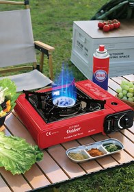 Resim Kamp Ocağı 2.3kw Tekli Portatif Taşınabilir Tekli Gazlı Ocak Rüzgar Korumalı Piknik Kamp Bahçe 